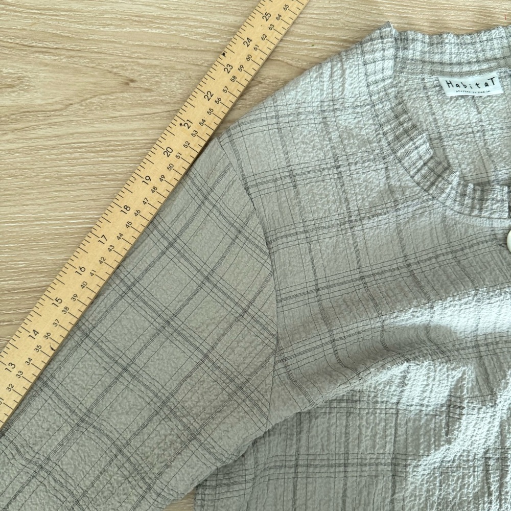 Habitat Medium Grey Plaid Button Up Shirt Plaid Lagenlook Relaxed Patch Pockets - Picture 9 of 9
